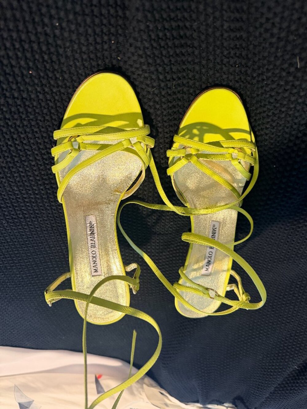 Manolo Blahnik Neon Lime Lace-Up Sandals 40.5